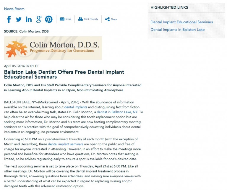 Ballston Lake Dentist Offers Free Dental Implant Educational Seminars