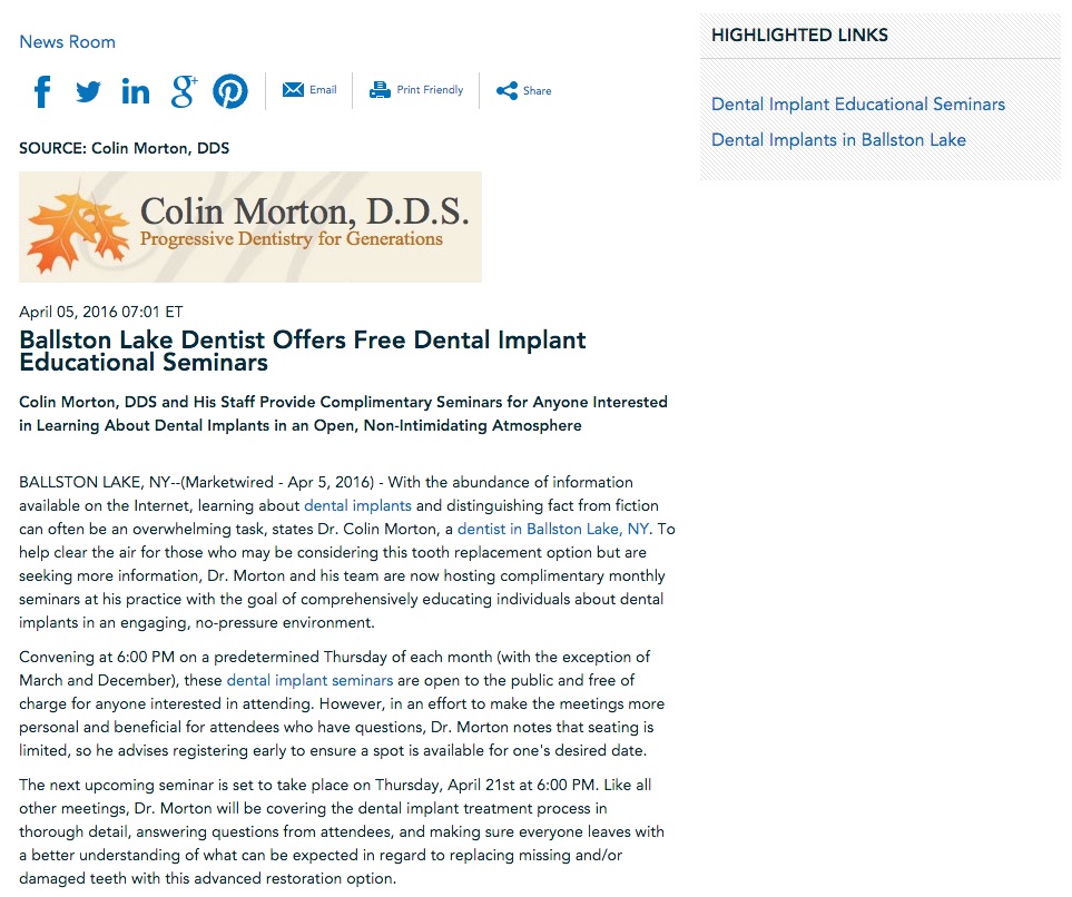 Ballston Lake Dentist Offers Free Dental Implant Educational Seminars