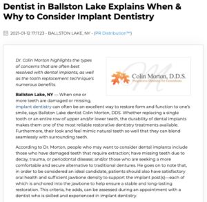 Dr. Colin Morton, a dentist in Ballston Lake, NY, explains who can benefit from dental implants.