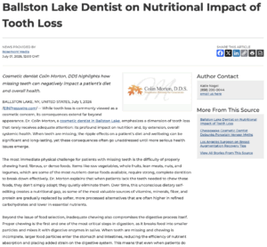 Ballston Lake cosmetic dentist highlights the nutritional impact of tooth loss.